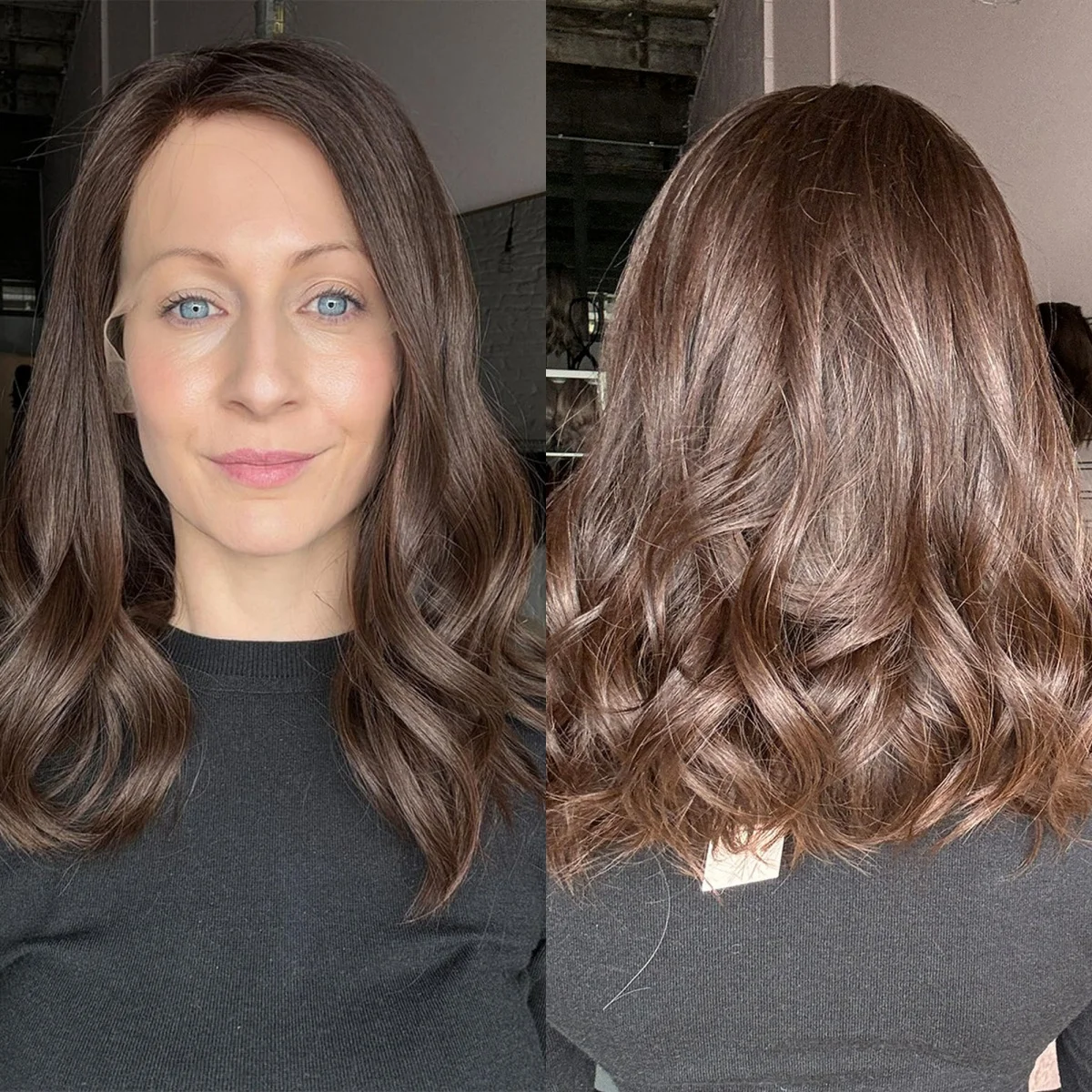 

14-дюймовый темно-шоколадно-коричневый реалистичный вид, естественная линия волос, бесклеевые парики, синтетические волосы для женщин, длинные вьющиеся волны, ежедневное использование