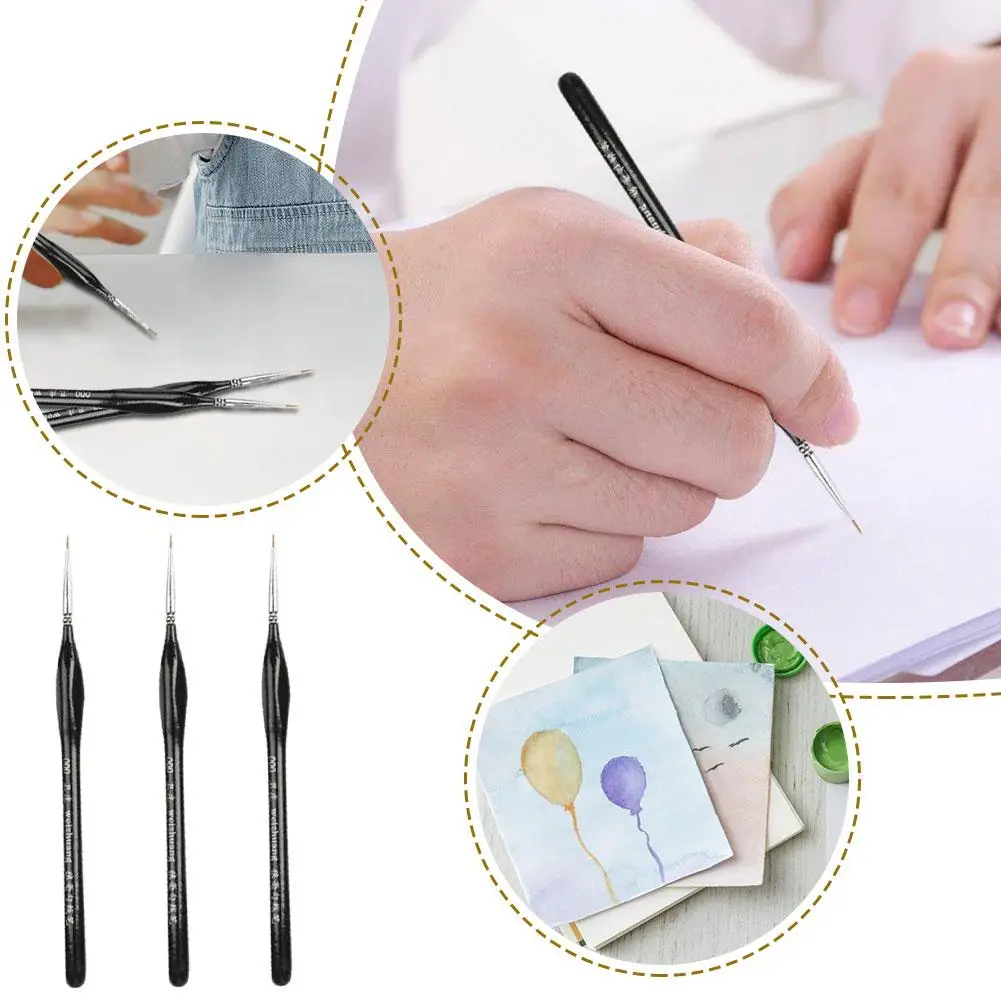 3/6Pcs Line Pens Black Wolf Hair Fine Nail Art Student Line Drawing Water Powder Color Brushing Oil Painting Pen Hook Pen