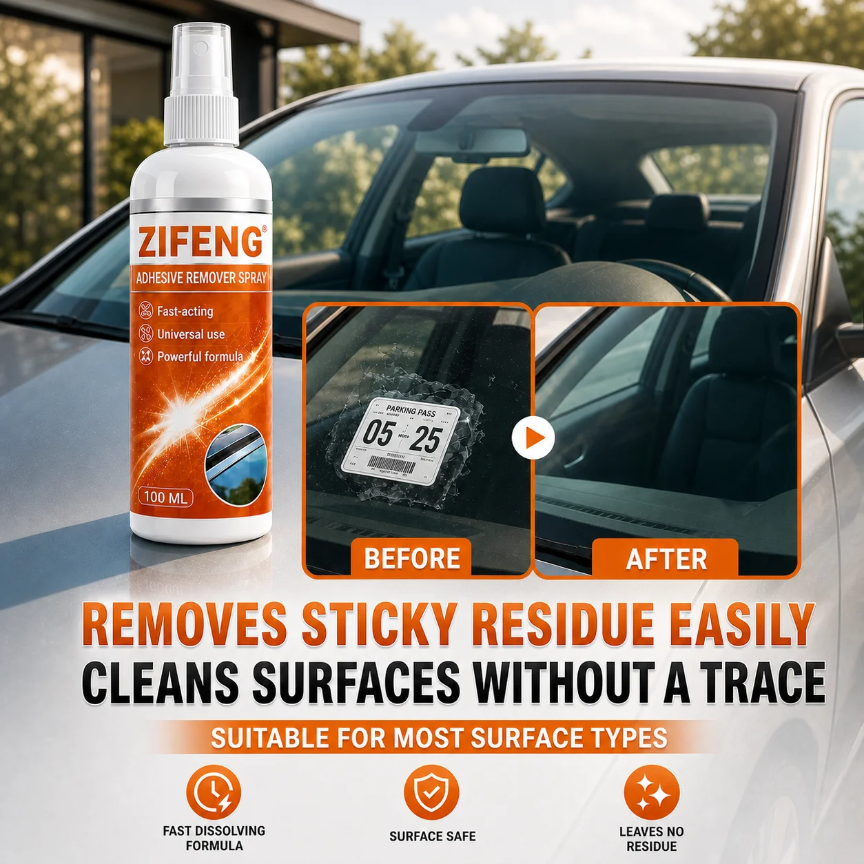 QIFENGHE 100ml Adhesive Remover Spray, Sticker & Glue Residue Cleaner, Multi-purpose Sticky Tape Remover with Scraper for Car Ho