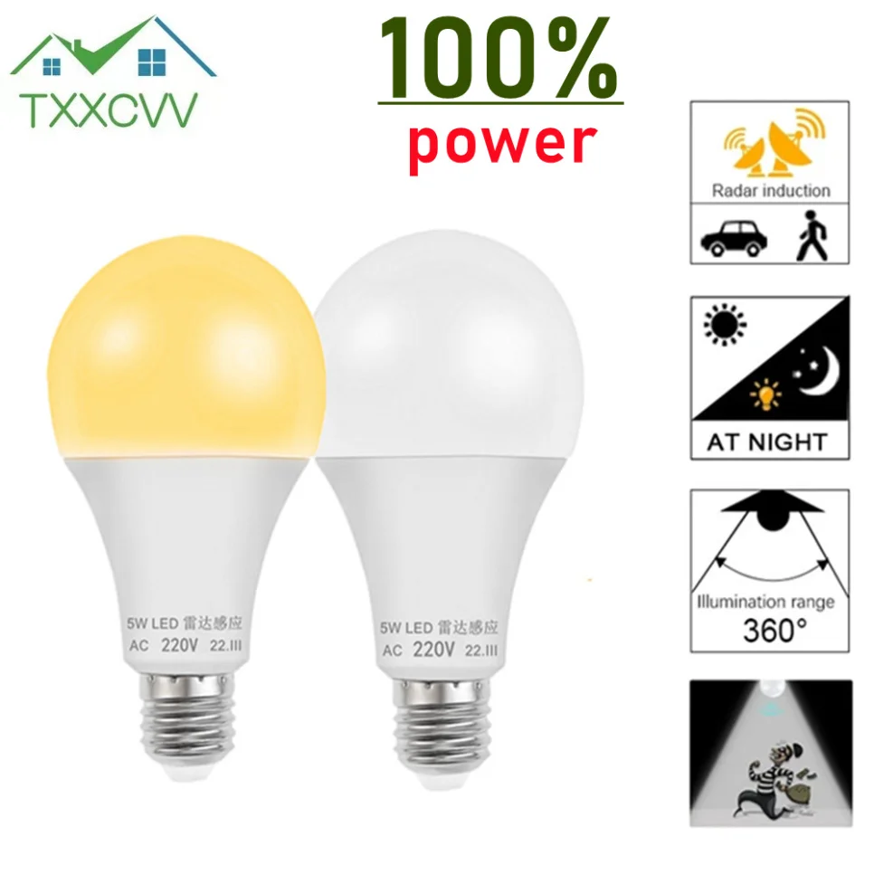 

5W 7W 9W 12W Lampada LED E27 Radar Motion Sensor Light Bulb AC 220V Infrared Detection Smart Lamp Working in Night Darkness