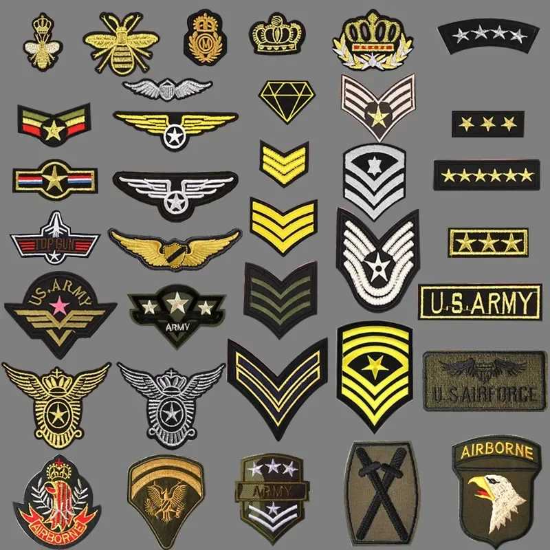 Green Emblem Iron on Patches for Clothing Jeans Jacket Embroidery Star Applique Clothes Sticker Eagle Armband Stripes Badge