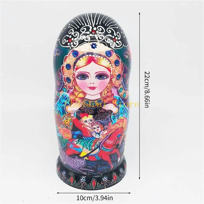E7CE Russian Nesting Dolls Wooden Stacking Toy 10 Layers Handpainted Matryoshka Educational Toy for Children Collectors