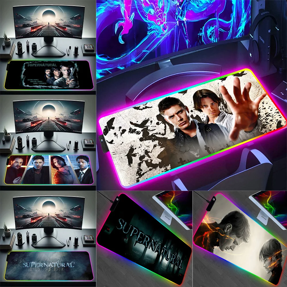 

U.S. Dramas Supernaturals RGB Pc Gamer Keyboard Mouse Pad Mousepad LED Glowing Mouse Mats Rubber Gaming Computer Mausepad