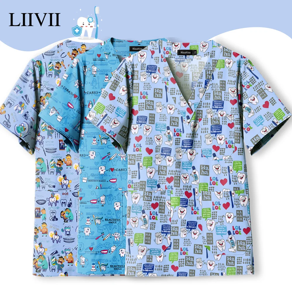 Beauty Salon Pet Shop Dentistry Clothing Medical Uniforms Blouse Cartoon Teeth Scrubs Tops Healthcare Workers Scrubs Pants Nurse