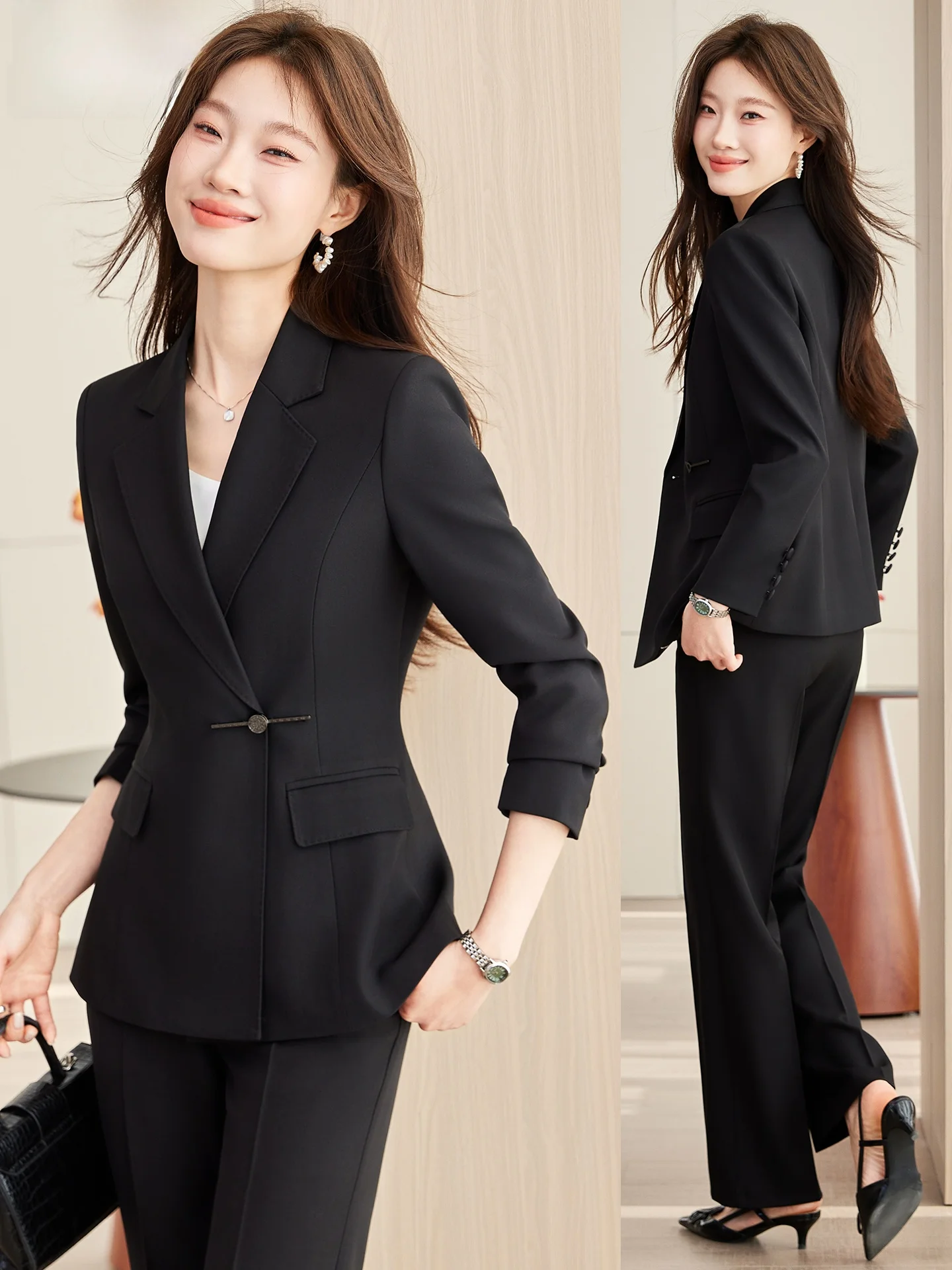 

Элегантный профессиональный женский деловой костюм для администраторов отелей и менеджеров, приталенный, с длинным рукавом, однотонный, для офиса