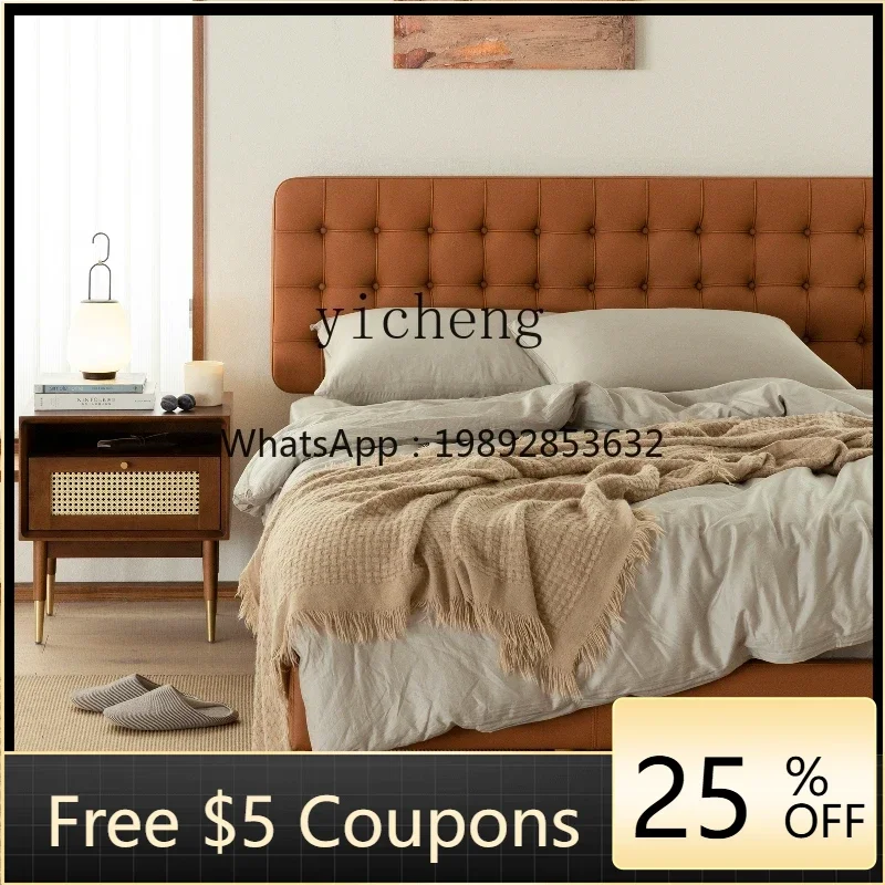 

XLL first-layer cowhide leather bed, modern simple light luxury leather bed, master bedroom soft leather art bed