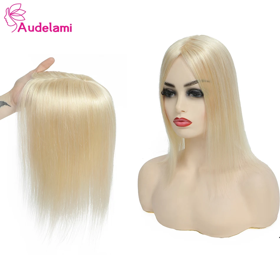 Audelami-Peluca de cabello humano liso para mujer, extensiones de cabello con Clip, peluquín transpirable