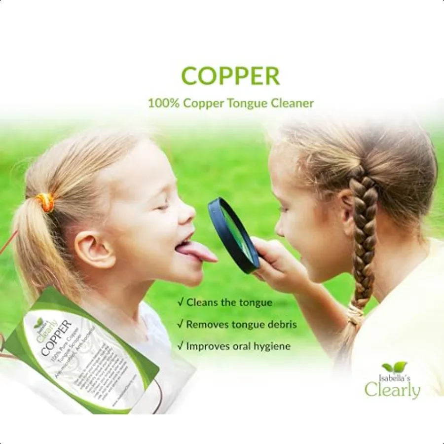 منظف اللسان المعدني الأيورفيدا 100 من النحاس النقي من إيزابيلا، خالٍ من مادة BPA للبالغين والعناية الطبيعية بالفم #5