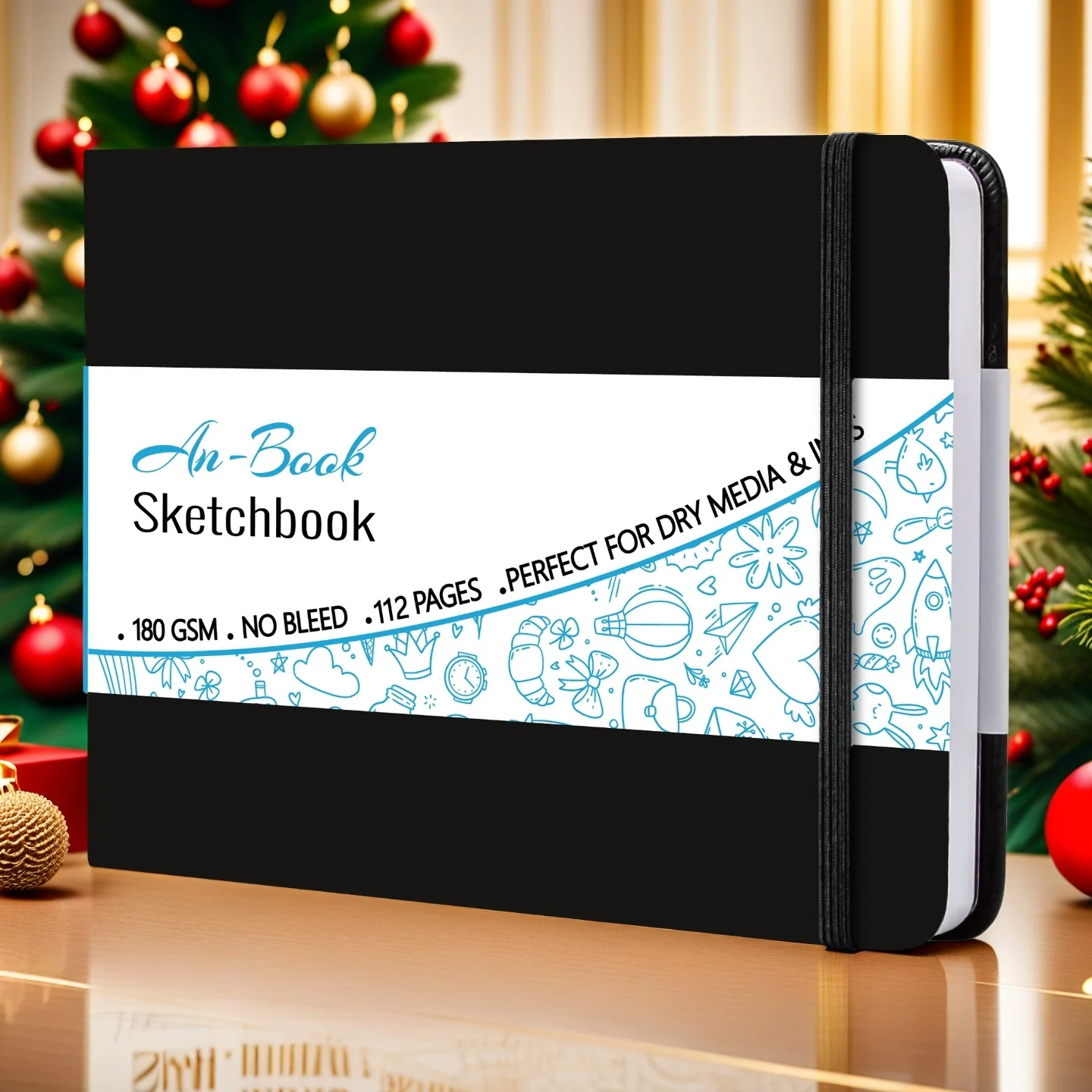 Cuaderno de bocetos de tapa dura con paisaje A5 mediano BUKE (negro) - 112 páginas de papel blanco de 180 g/m2