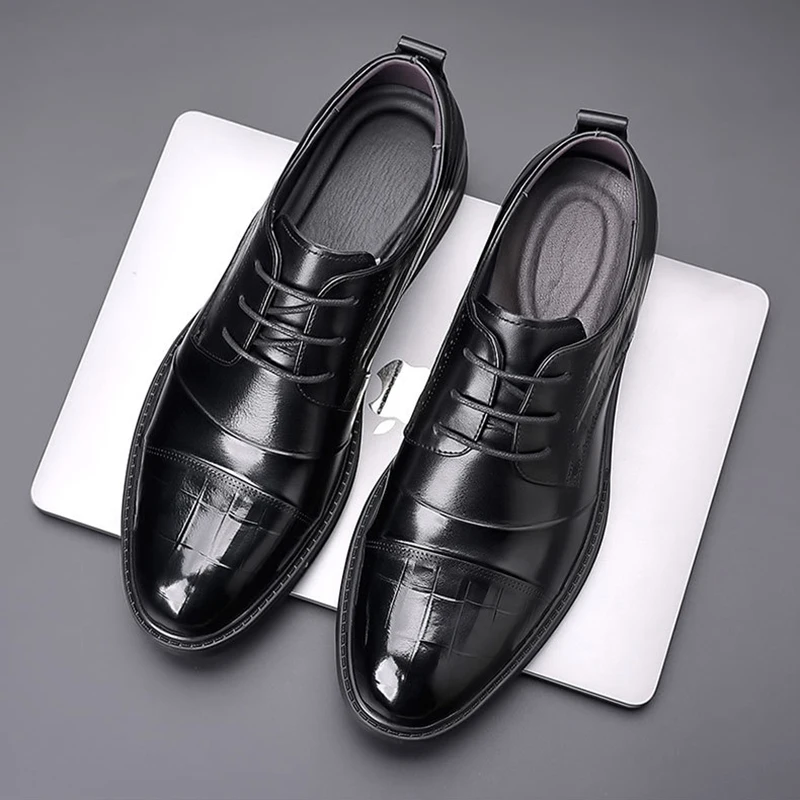 New Oxford Men's Dress Shoes Formal Business Lace Up Genuine Leather Shoes Men's Office Leather Shoes Elegant Men's Dress Sh