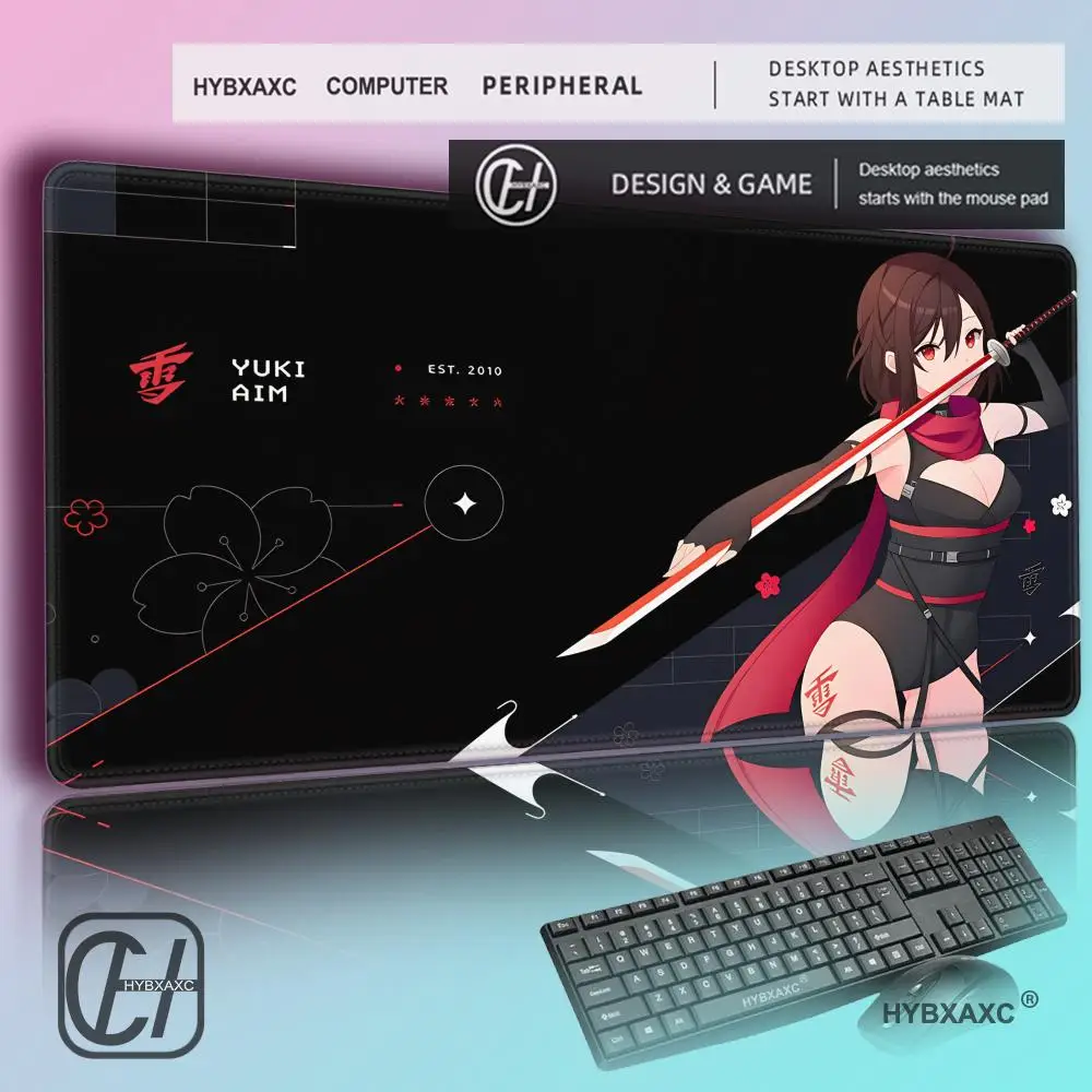 

HYBXAXC Game Professional NonSlip Keyboard Mousepad YUki Aim Samurai Gaming Mouse Mat Katana Locking Edge MousePad Gamer Deskmat