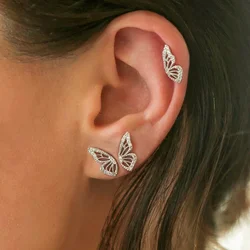 Trumium 925 Sterling Silver Dainty Cubic Zirconia Crystal Butterfly Wing Stud Earrings Fashion Jewelry Statement Jewelry