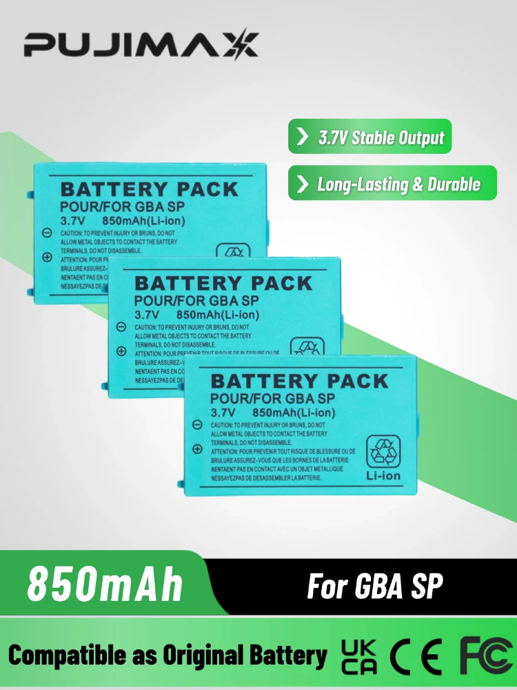 PUJIMAX Neuer 1/6/9/12-teiliger 850mAh wiederaufladbarer Li-Ionen-Akku für Nintendo GBA SP Gameboy Advance SP mit Schraubendreher.
