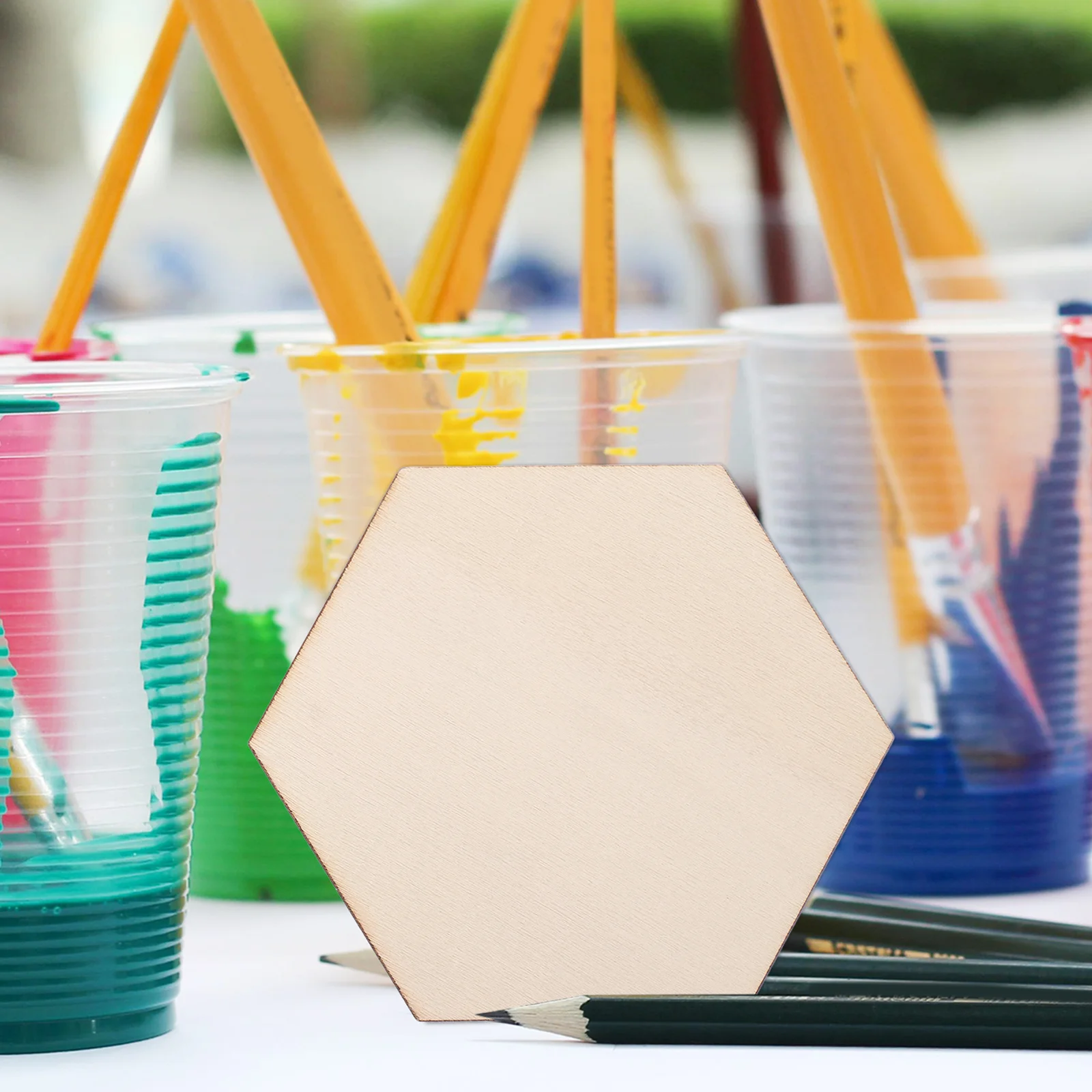 

100pcs Wooden Hexagon Cutout Natural Unfinished Slices For Diy Craft Wall Art Home Decor Wedding Wooden Tile