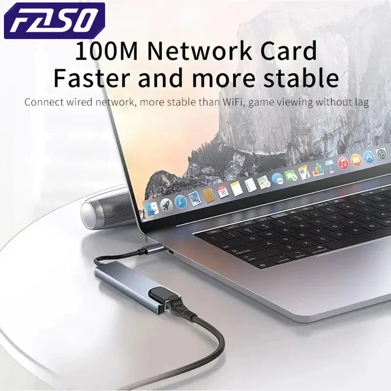 FASO Usb 8 In 1 Type C  To 4k HdTV Hub Adapter With Sd Tf Rj45 Card Reader Pd Fast Charge For Macbook Notebook Computer