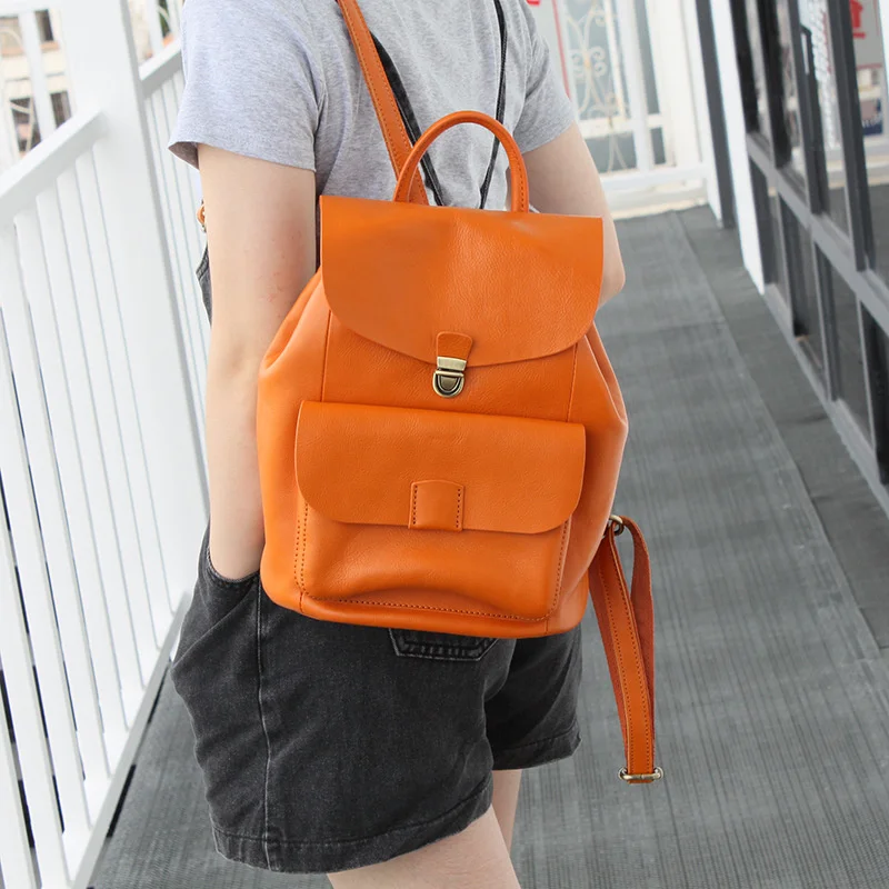 

Soft Leather First Layer Cowhide Ladies Backpack Vintage Literature Style Vegetable Tanned Casual