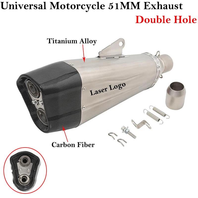 Universal 51MM Motorcycle Double Hole Titanium Alloy Exhaust Pipe Silencer Escape Modified Muffler For CBR650 R1 Ninja 400 DUKE