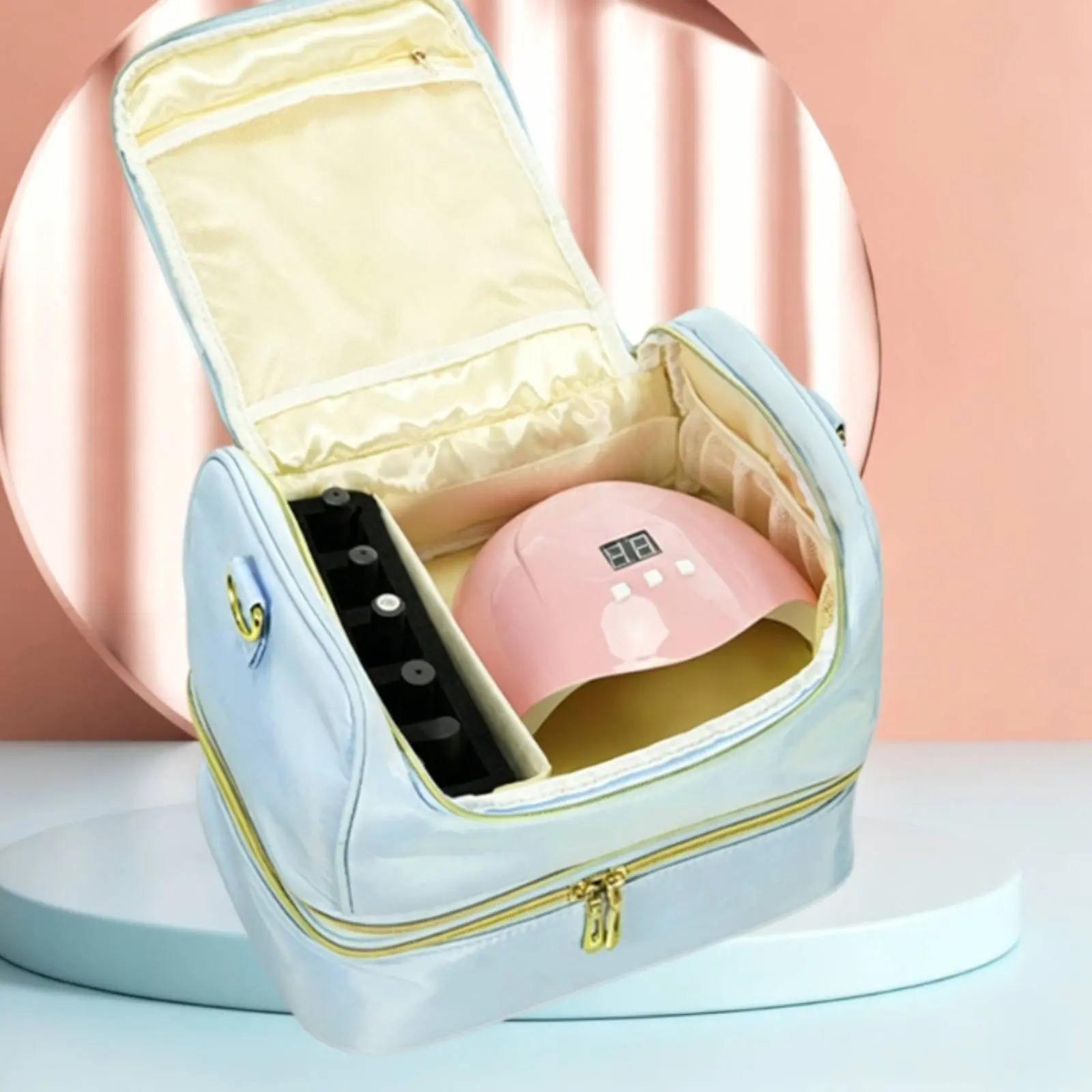 

Double Layer Nail Polish Bag Large Capacity Crossbody Nail Supply Bag Personal Storage Shoulder Strap Long-Lasting