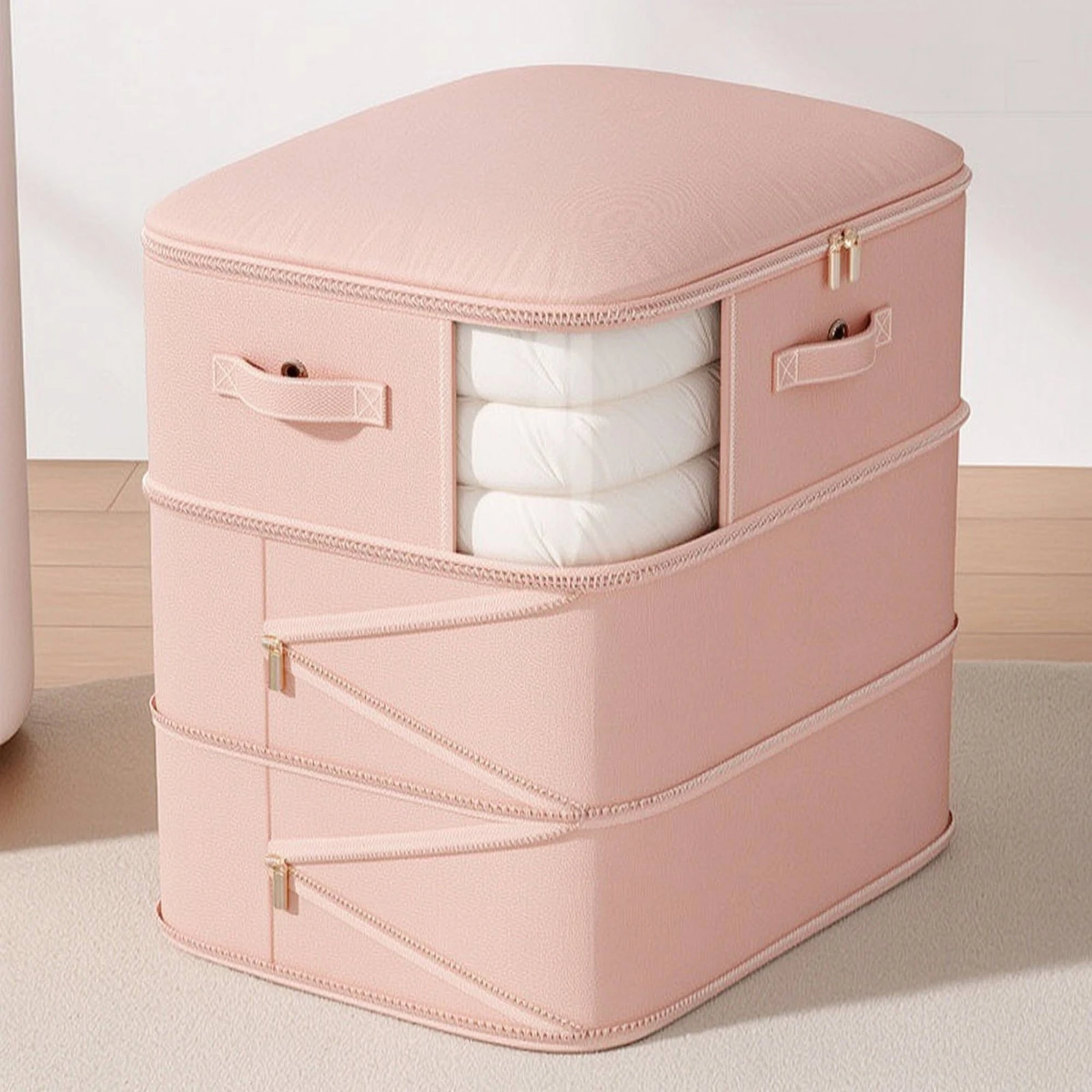 Quilt Storage Bag Three-Tier Clothes Storage Bag Zippered Rectangular for Closet, Travel