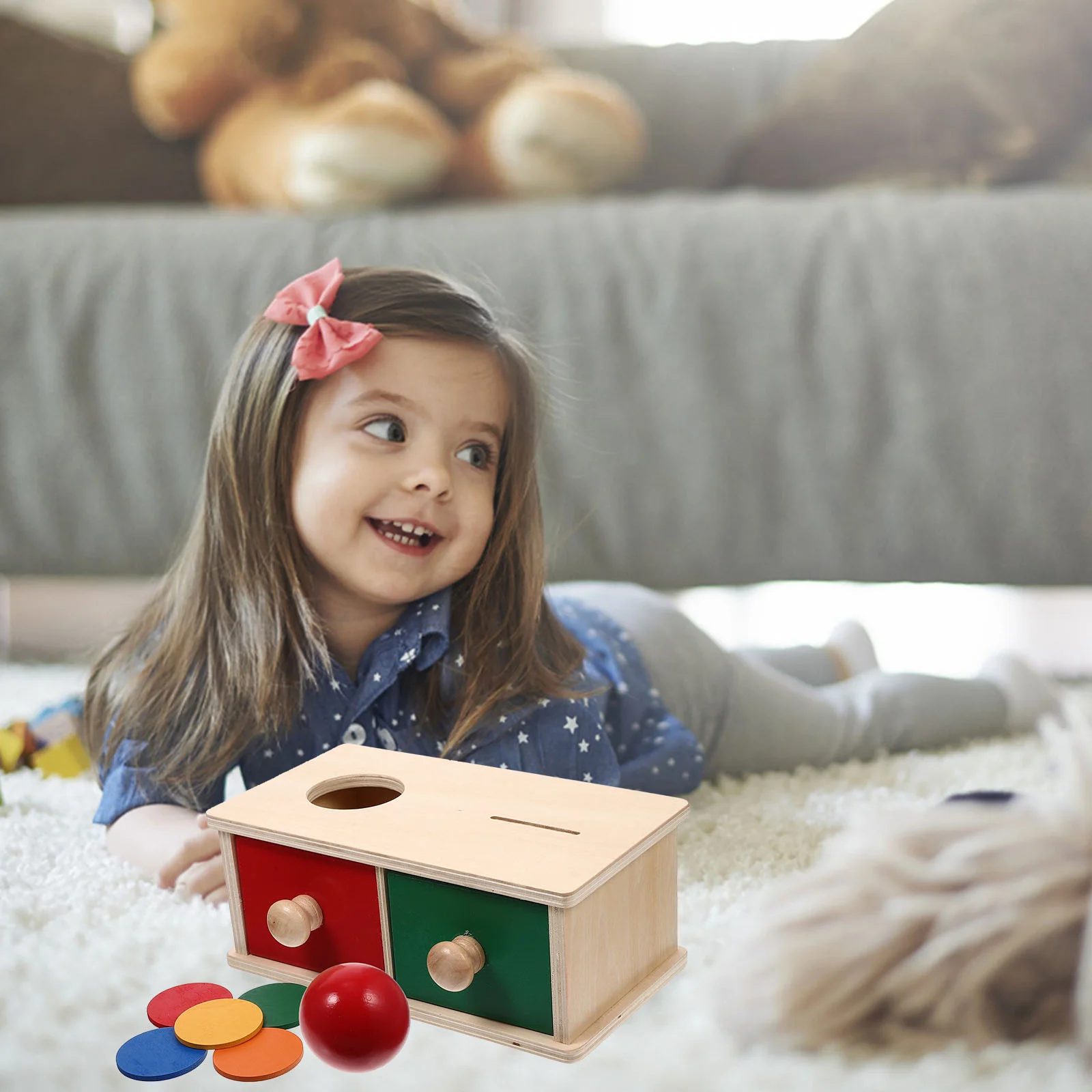 Brinquedo de permanência de objeto montessori, ajuda de ensino, moeda, bebê, madeira cognitiva, criança