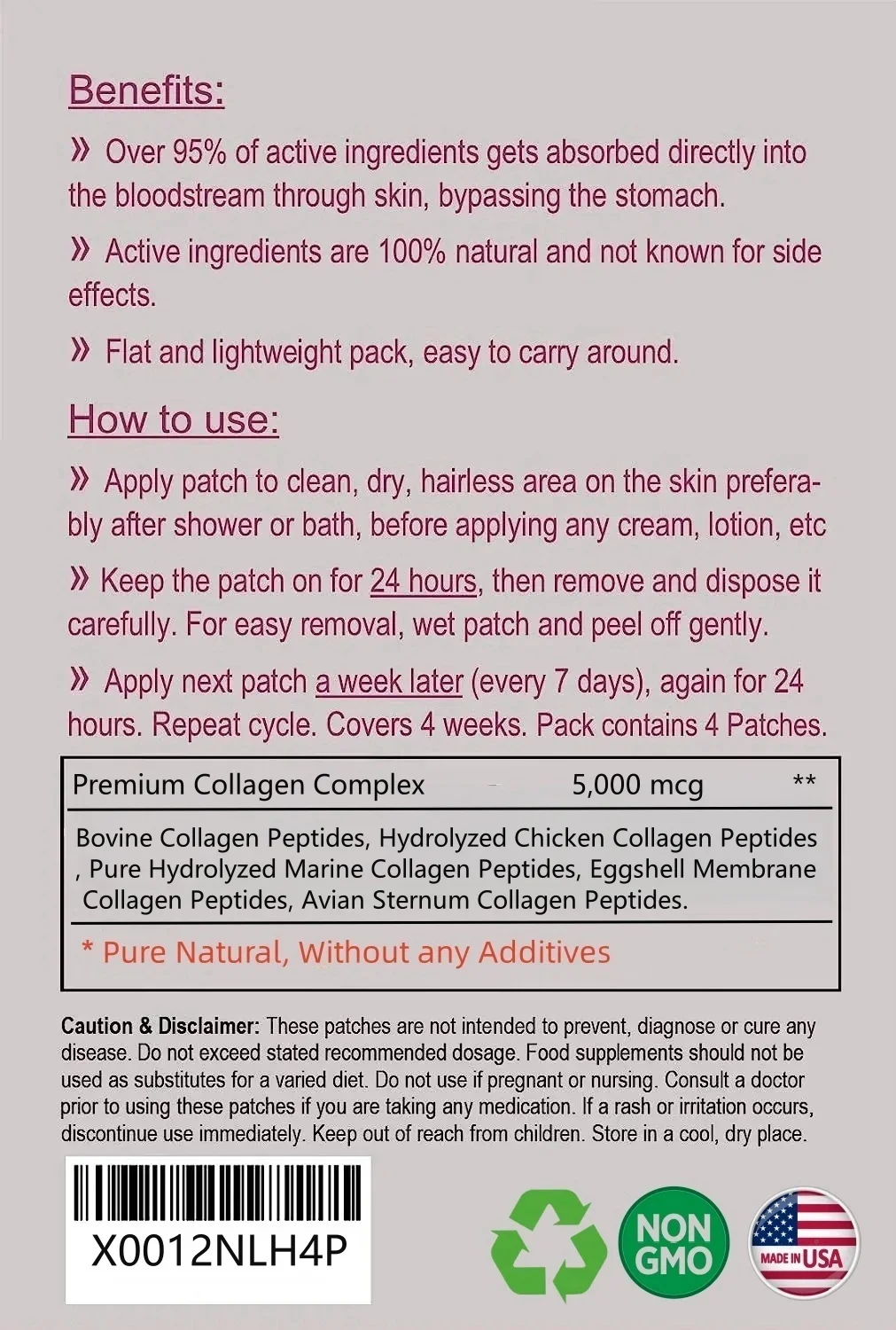 Parches transdérmicos de colágeno para la piel, parches antienvejecimiento, tipo I, II, III, V, X 5,000mcg