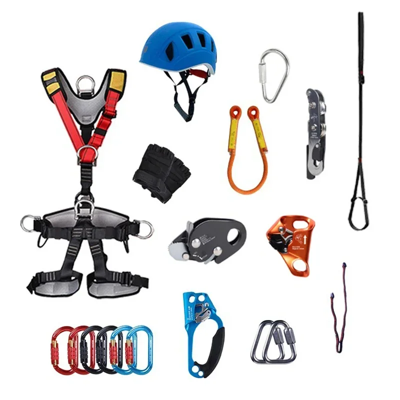 Kit de equipo auxiliar anticaída para montañismo al aire libre, escalada, descenso, Ascender, descenso, juego de protección de cuerda de seguridad