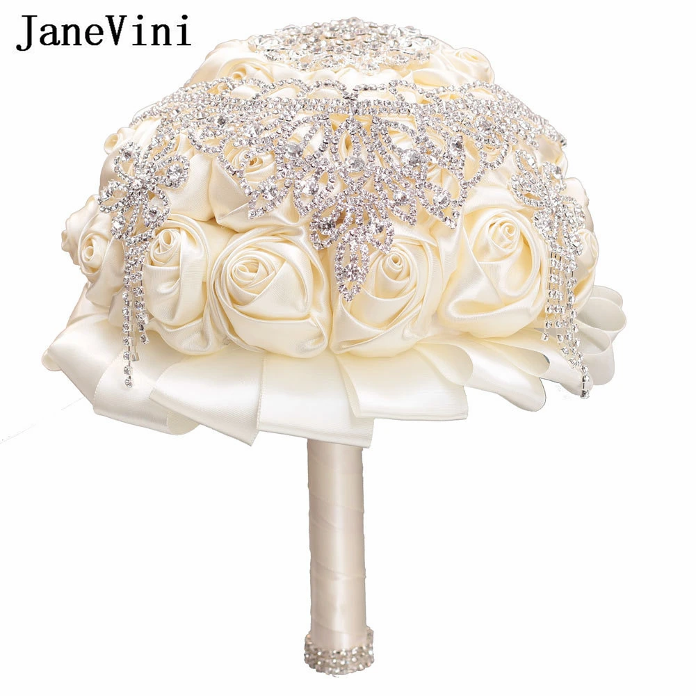 JaneVini Bling Bling Crystal Rhinestones Wedding Bouquets Luxury Ivory/White Bride Holding Flowers Brautstrauß Hochzeit Luxus