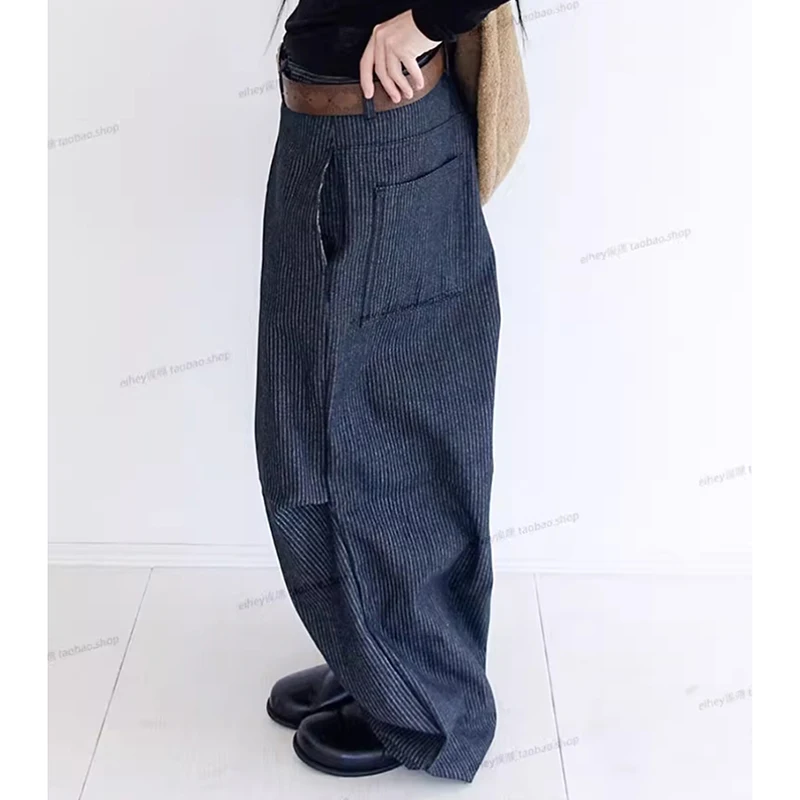 Y2K 復活ローライズデニムパンツ女性ルーズ怠惰なカジュアルワイドレッグパンツアメリカンクラシックストレートストライプジーンズズボン