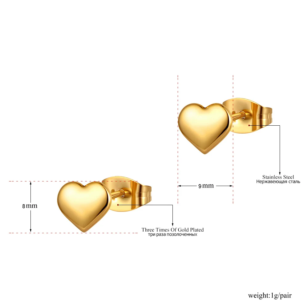 JeeMango Romantic Titanium Stainless Steel Love Heart Stud Earrings Classic Wedding Party Earrings For Women Kolczyki JE21054