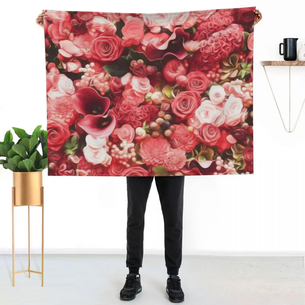 

Red Roses Throw Blanket Cozy Home Blanket Gift for Christmas Holiday