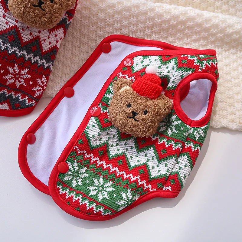 Christmas Style Jacquard Knit Dog Vest, Warm Pet Jacket for Bichon & Teddy, Autumn/Winter Backless Knitwear for Dogs & Cats