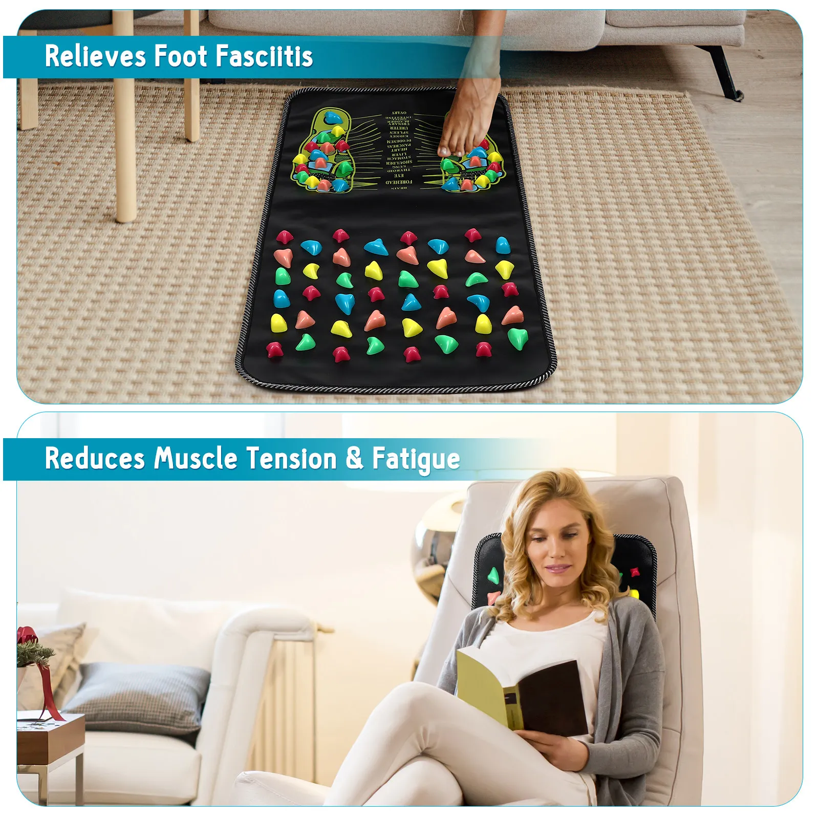 

Массажный коврик для стоп с камнями, 1 шт., для домашнего использования, простой в применении, инструмент для ухода за ногами, снятия напряжения, массаж тела