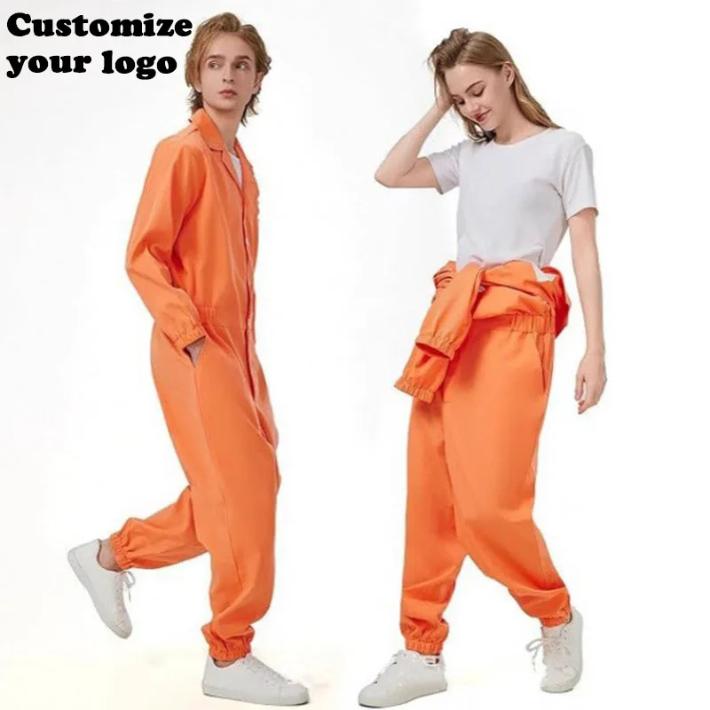 DIY Customize Your Logo Women's Men's Halloween Prisoner Clothing Long Sleeve Work Clothes jumpsuit Prison Prisoner Clothing