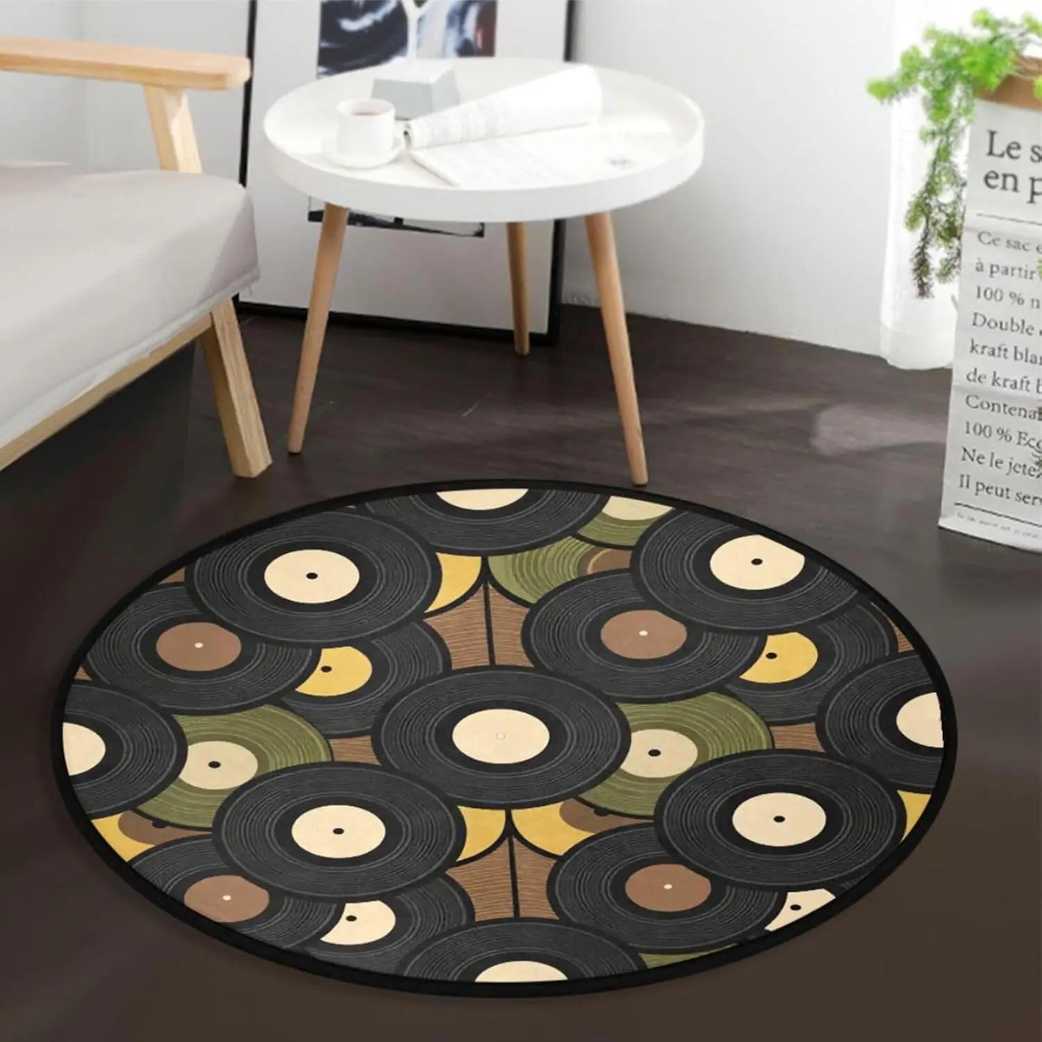 Decorative Round Vinyl Record Rug Mat for Living Room Hallway Area Carpet Waterproof Music Lover Home Decor Floor Mat
