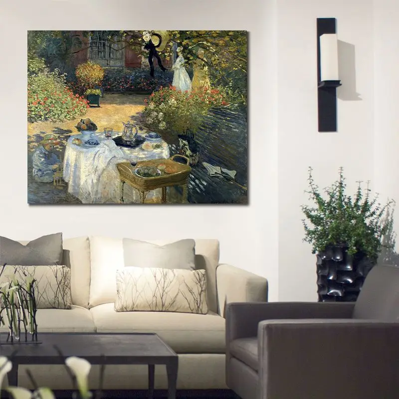 Garden Landscape Handmade Canvas Art the Luncheon Claude Monet Painting Handmade High Quality Dining Room Modern Wall Decor