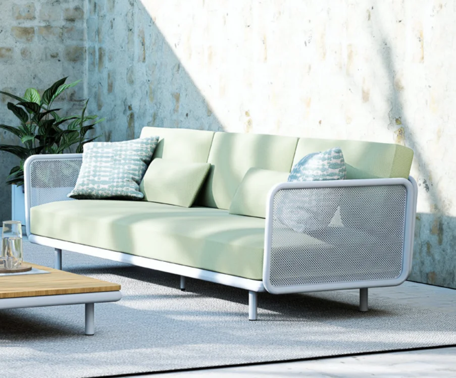 alloy frame waterproof durable rust-proof three-seat outdoor sofa PP seat cushion polyolefin fabric courtyard hotel
