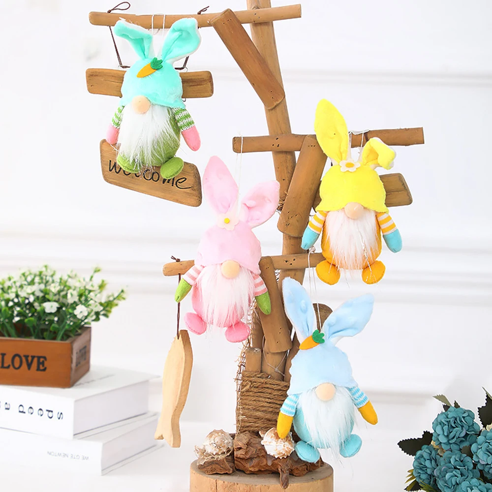 Easter Faceless Gnome Rabbit Doll Happy Easter Decoration for Home Party Supplies 2024 Spring Hanging Bunny Ornaments Kids Gifts