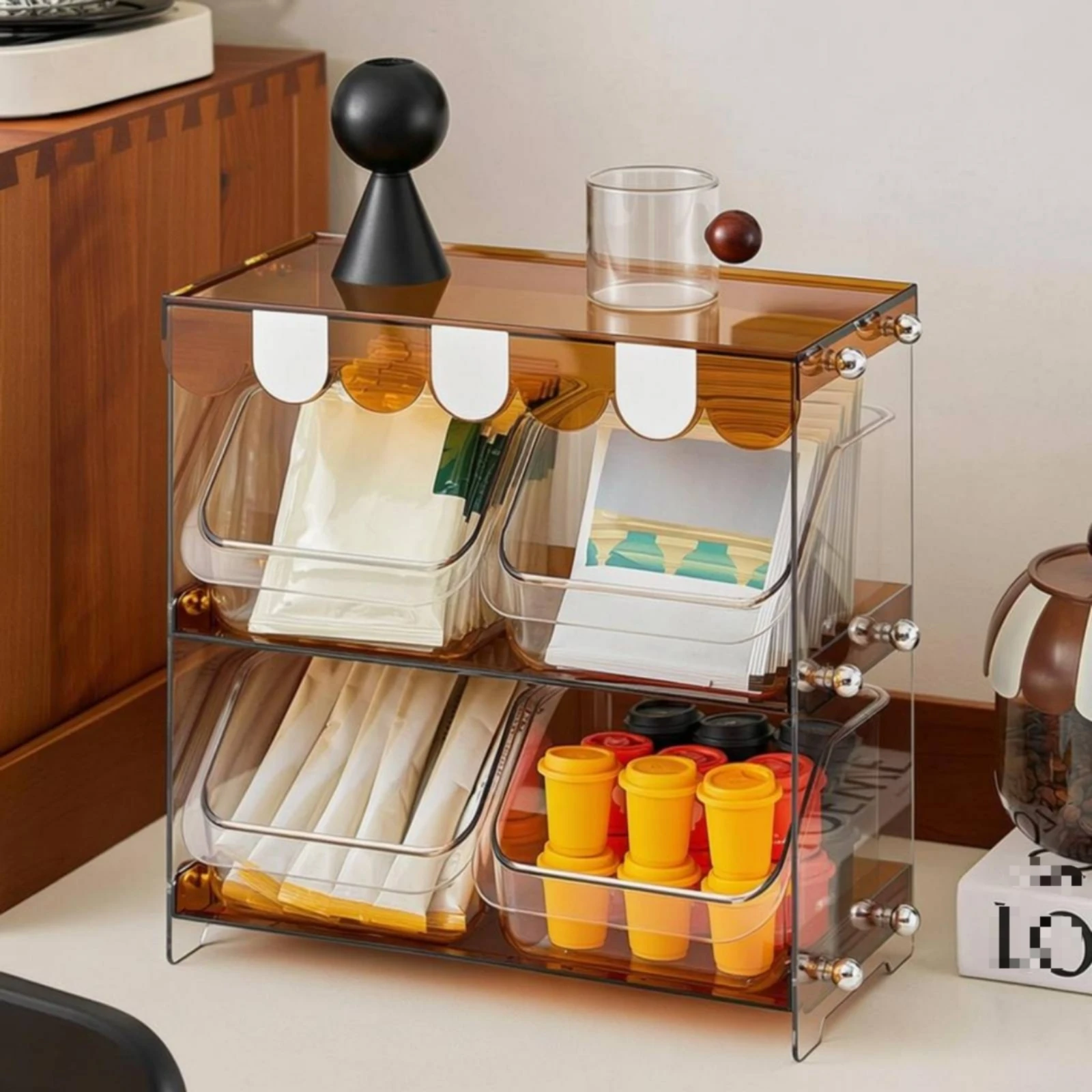 Desktop Organizer Shelf Acrylic Tea Bag Rack Countertop Storage Rack Multi-Layer Clear Side Panels