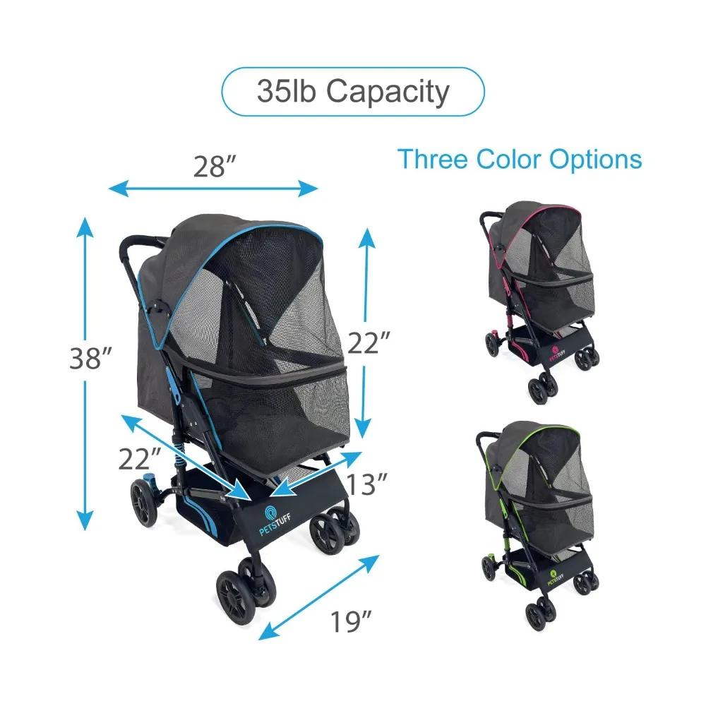 Складная коляска для домашних животных Buddy Buggies — амортизирующая рама с местом для хранения — ткань, которую можно стирать в машине — прочная сетка и защита от ультрафиолета