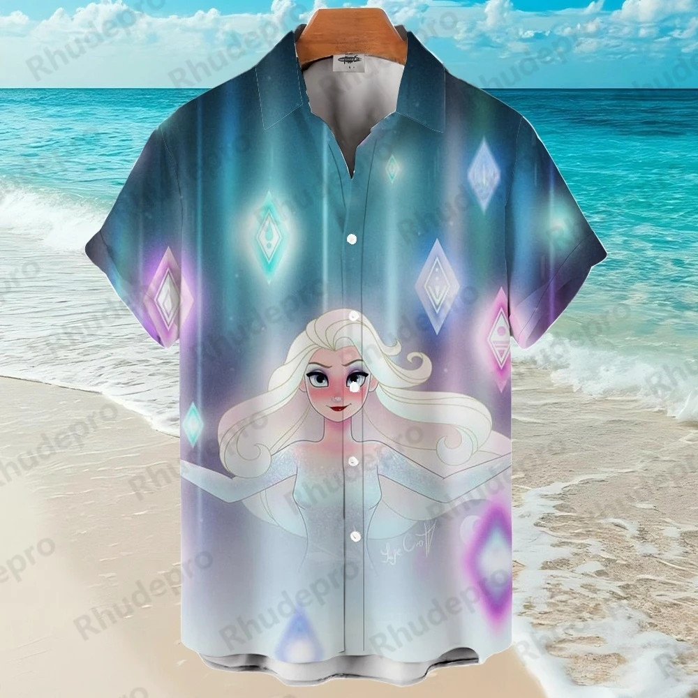 

Disney Frozen 2025 Princess Elsa Hawaiian Shirt Summer Beach Trip Family Wear Men's Clothing Women's Clothing Short Sleeve