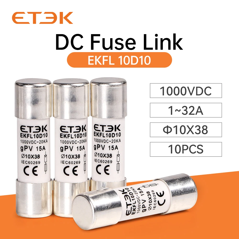 ETEK Solar DC 1000V PV предохранители 15A 20A 25A керамический GPV предохранитель 10*38 10x38 мм для защиты солнечной системы