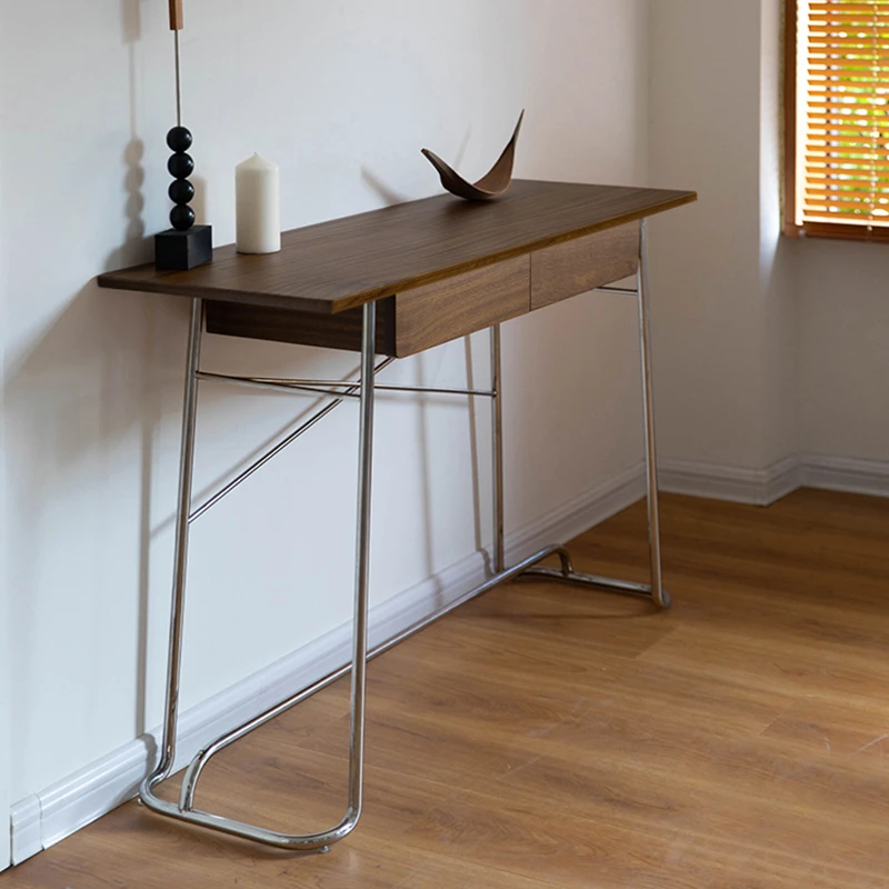 

Medieval minimalist with drawers desk ins stainless steel desk computer desk long table Bauhaus light luxury dresser