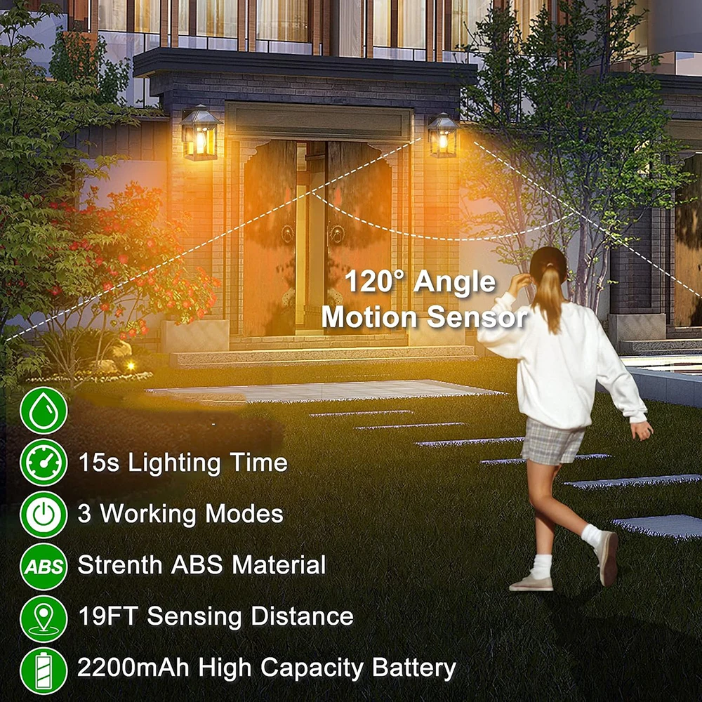 2 قطعة فوانيس حائط تعمل بالطاقة الشمسية مع 3 أوضاع من الغسق إلى الفجر مستشعر حركة LED أضواء الشمعدان مصابيح أمان الشرفة الأمامية الخارجية