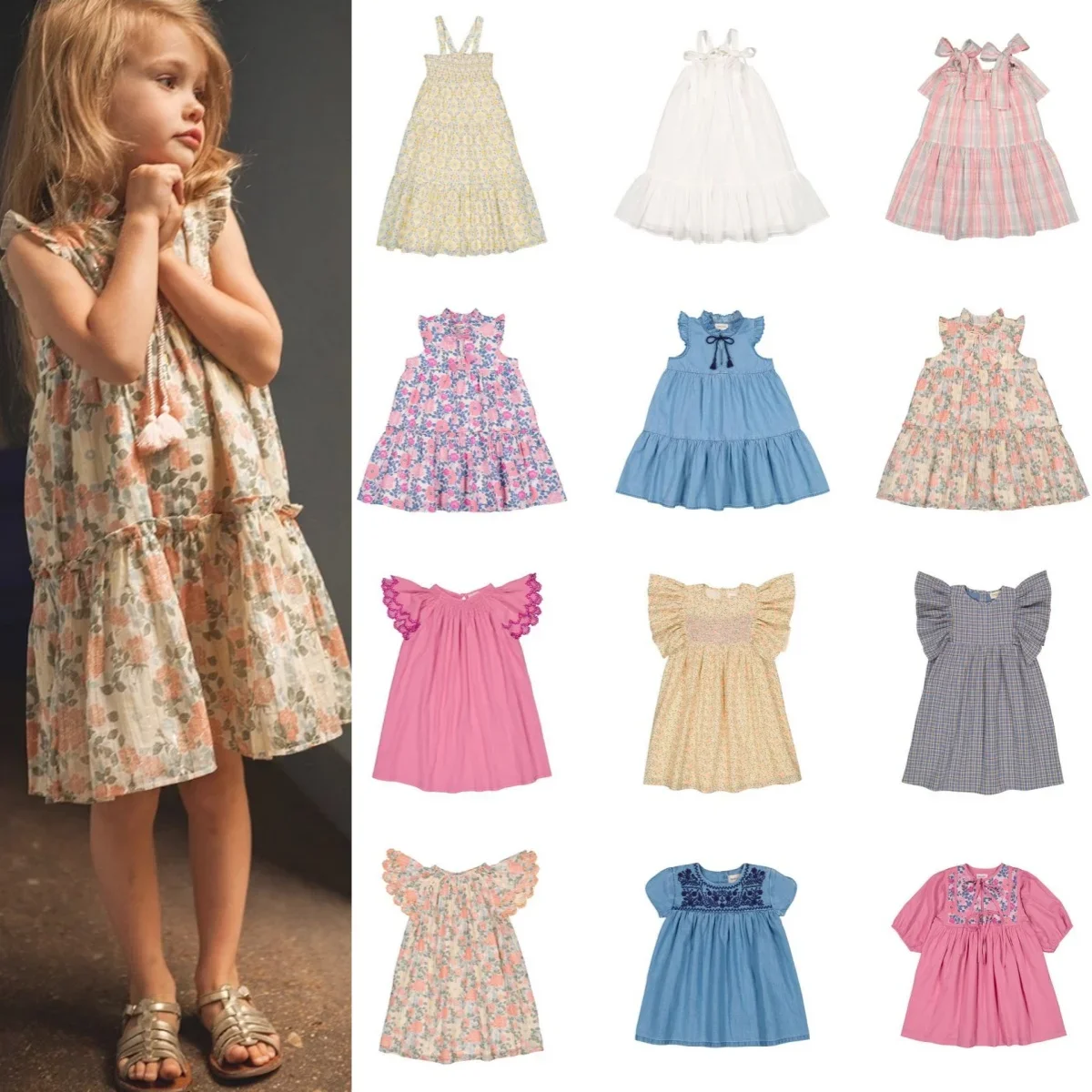 Mädchen Kinder kleid 2024 Sommer Louis louise Kinder Prinzessin Kleid Blumen Revers ärmelloses Kleid Mädchen bestickt langen Rock