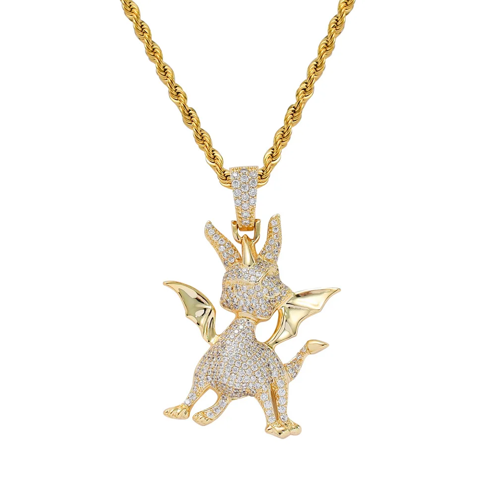 Hip Hop Micro Paved Zircon  Bling Iced Out unicorn Animals Gold Silver Color Pendants Necklace for Men Rapper Jewelry Gifts