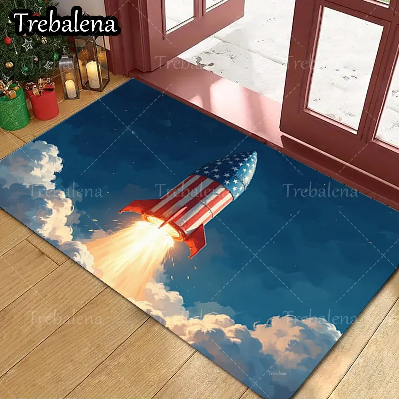 

1pc Welcome Door Mat American Flag Rocket Launch Doormat Patriotic Home Decor Floor Mat