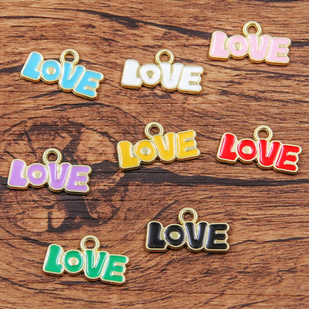 10Pcs 8 Color 11x20MM Alloy Metal Drop Oil Valentine's Day Charm Letter LOVE Pendant For Enamel DIY Bracelet Jewelry Making