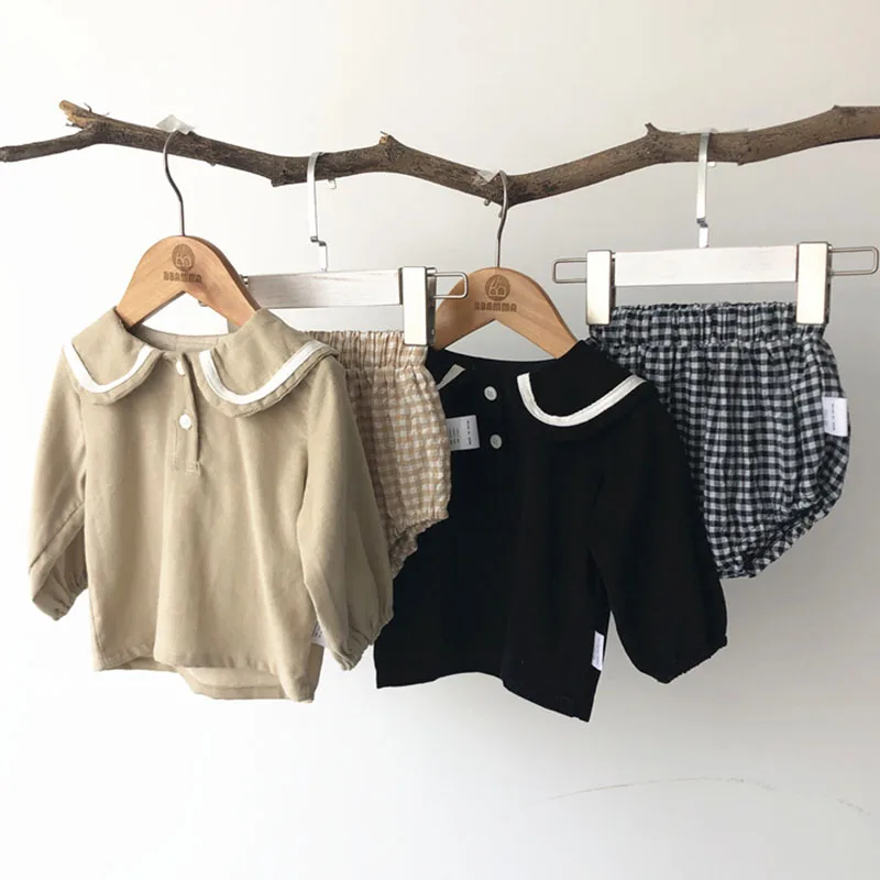 

2025 New Spring Toddler Baby Girl Boys Clothes Suit Long Sleeved Corduroy Shirt+PP Shorts Newborn Baby Girls Boys Clothing Set