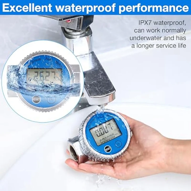 2Pcs Digital Turbine Flow Meter 1In NPT Thread Water Flow Meter Fuel Meter Gas Oil Fuel Flowmeter, For Gasoline