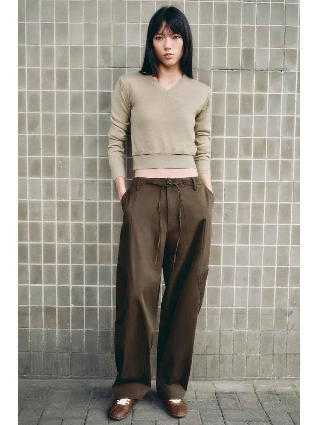 

Detachable V-Ne Knitted Sweater Button Decoration Work Warehouse round Ne Knitted irt Cleanfit Sle Bright Tead Ladi...